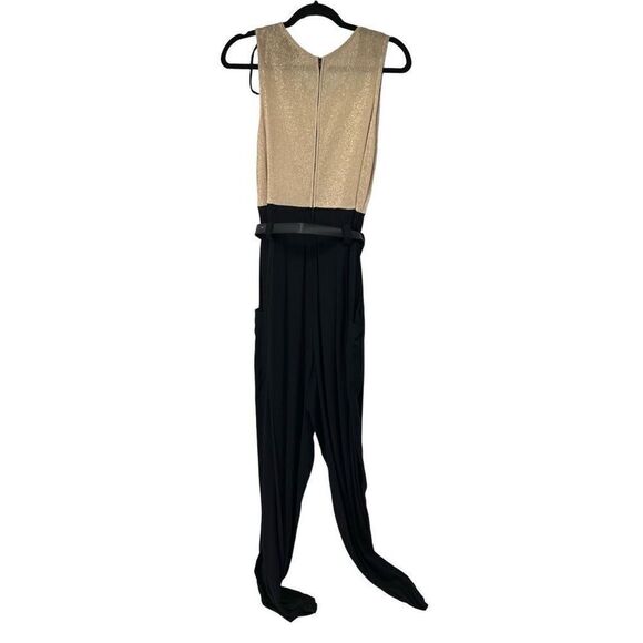 Vintage 90’s Gold Metallic Black Bottom Sleeveless Belted Jumpsuit‎ Women’s - Picture 3 of 10
